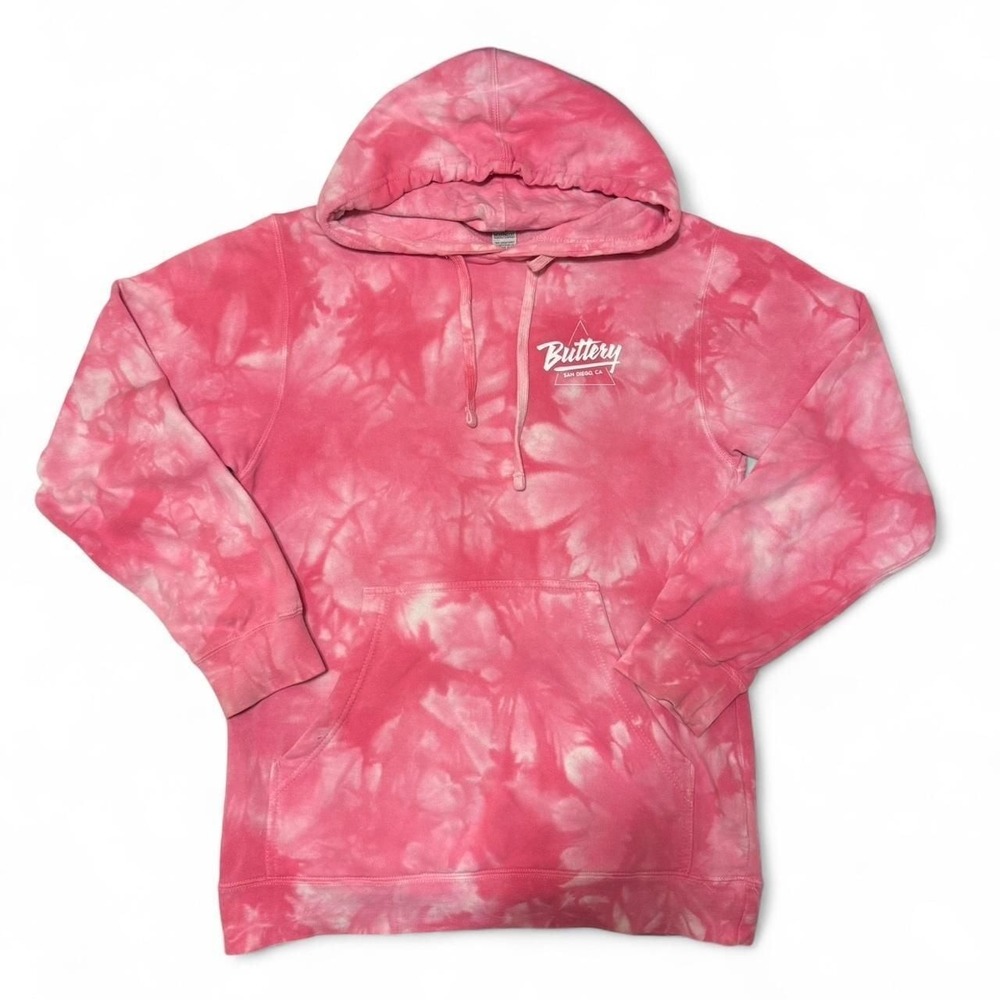 Buttery San Diego Tie-Dye Hoodie - Pink Embroidered Pullover - Size‎ S